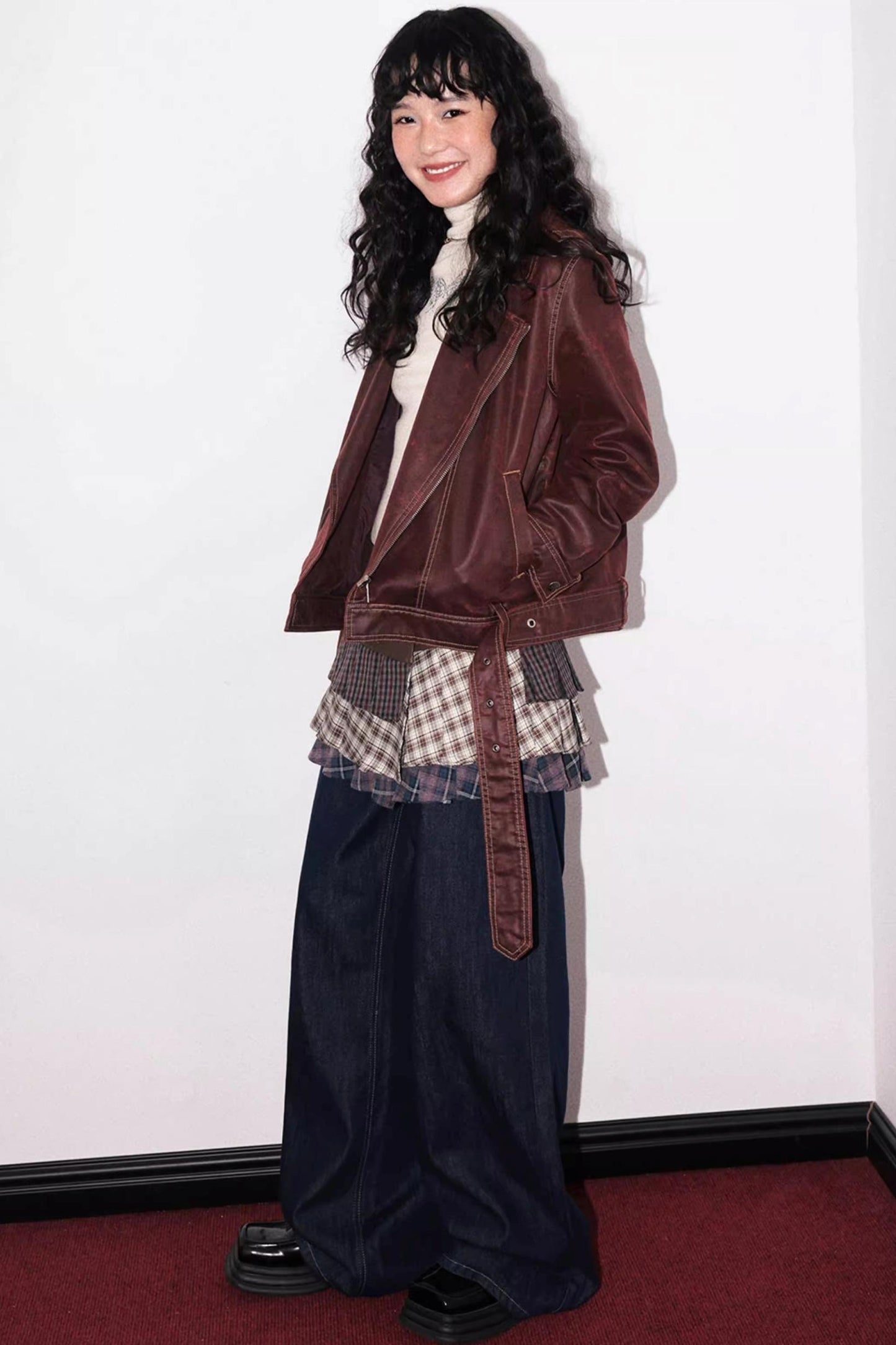 Lapel Cropped Leather Jacket