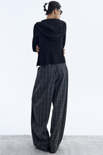 Irregular Plaid Wide-Leg Pants