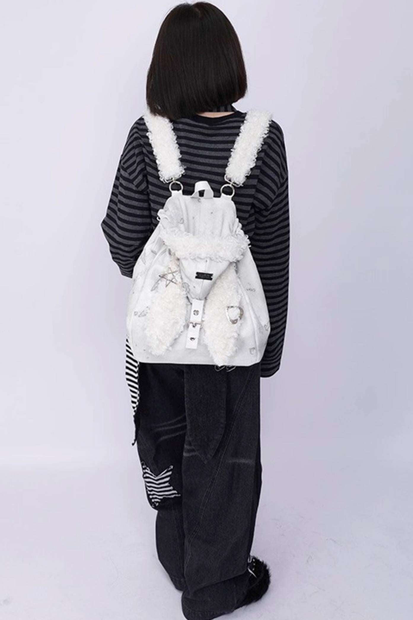 Cute Furry Rabbit Ears Backpack