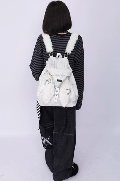 Cute Furry Rabbit Ears Backpack