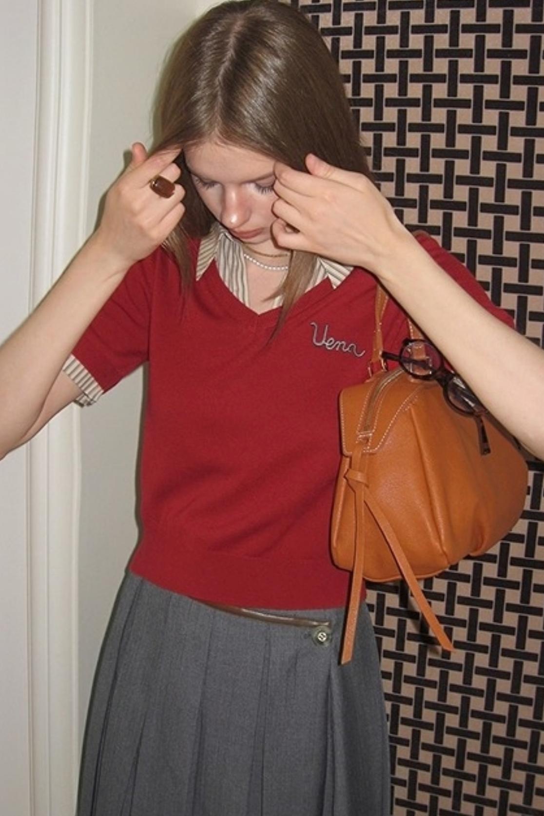 Embroidered Striped Collar Fake Two Piece T-Shirt