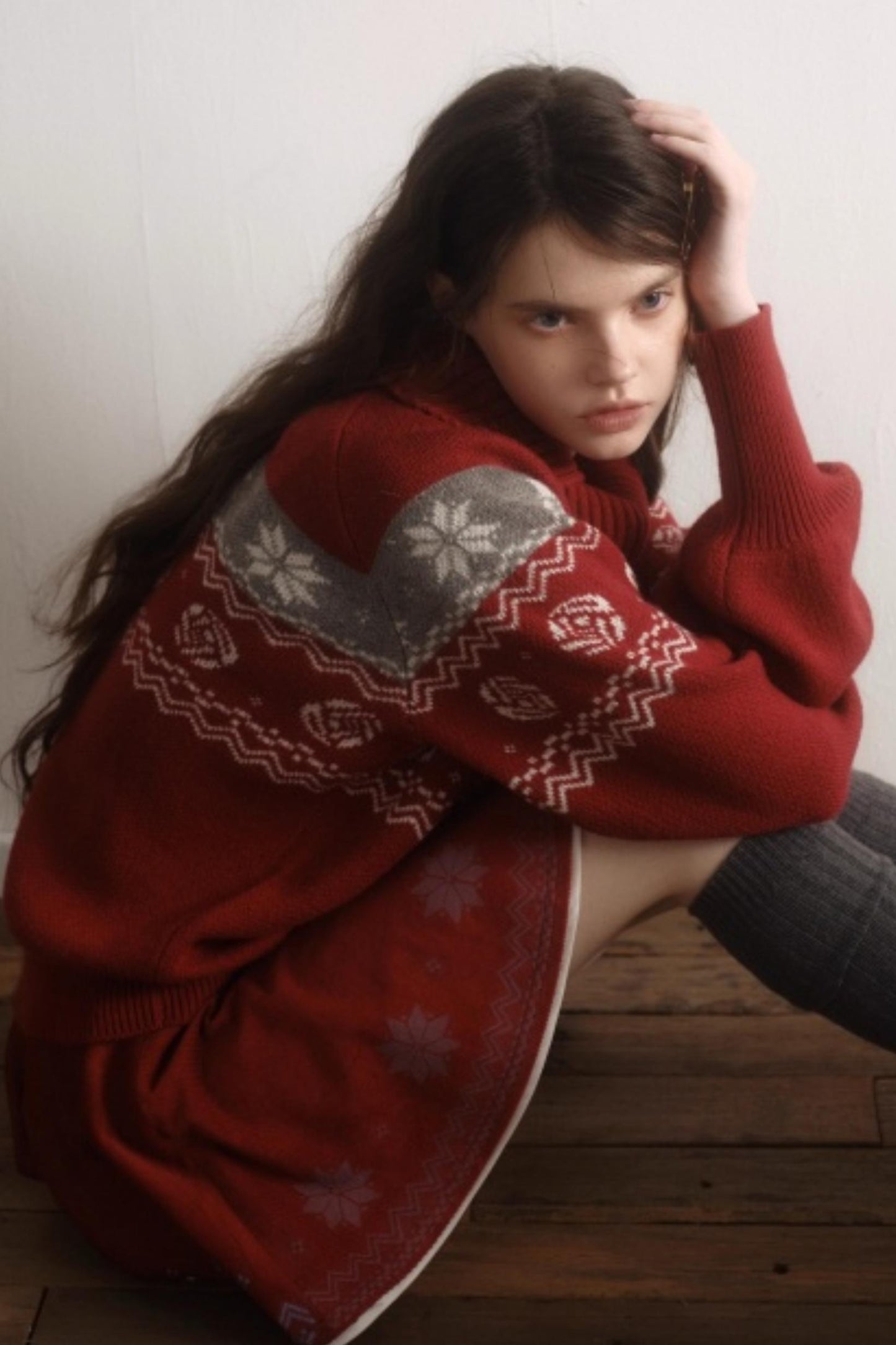 Velvet Cat Patch Wool Sweater Set-Up