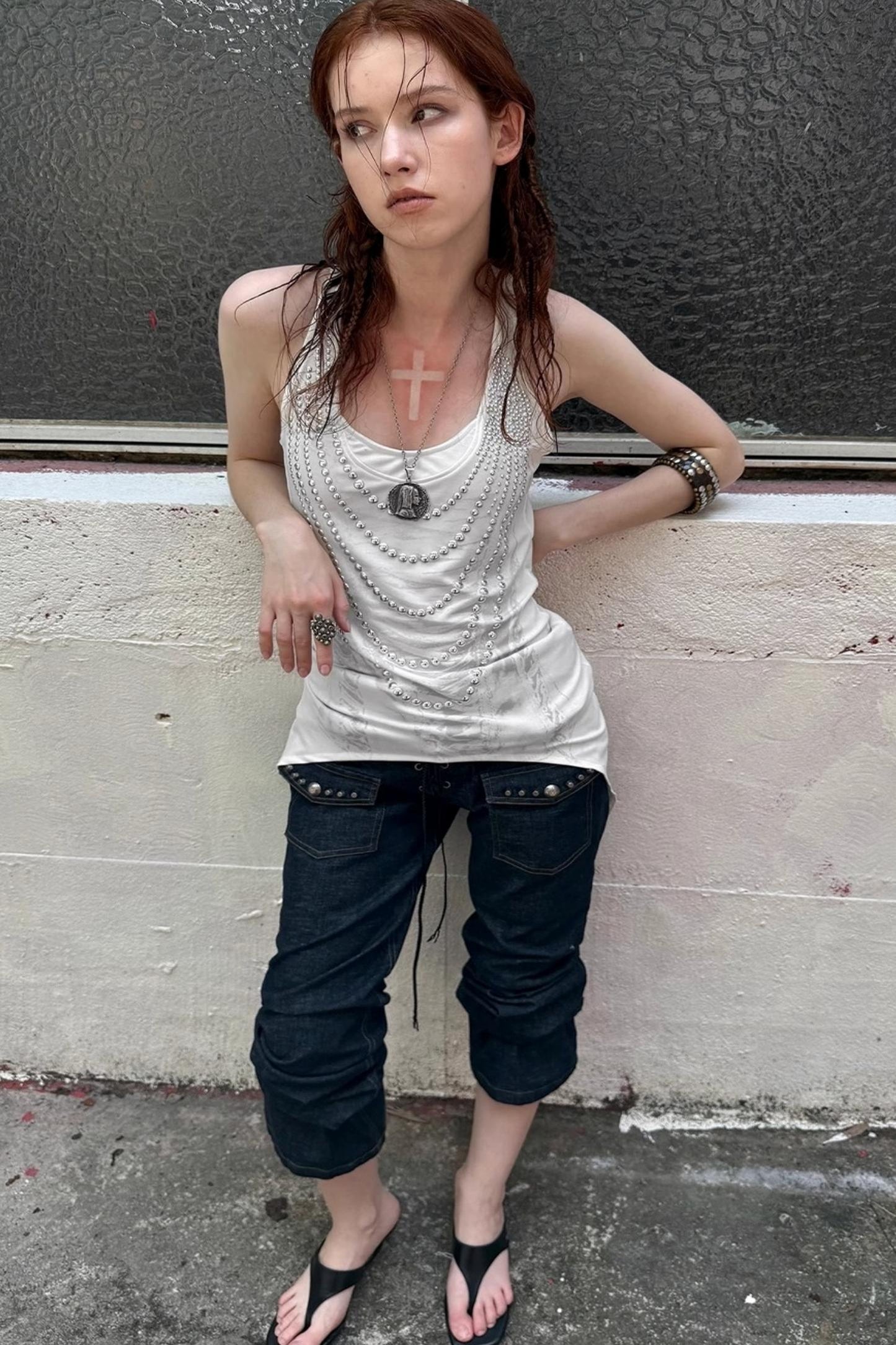 Rhinestone Long Tank Top