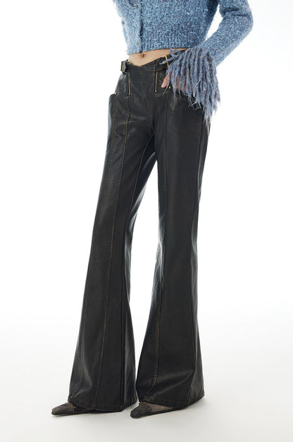 Hem design flared leather pants