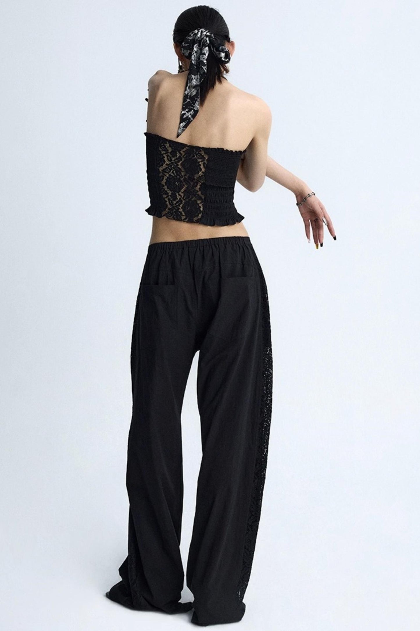 White Elasticated Waist Wide-Leg Trousers