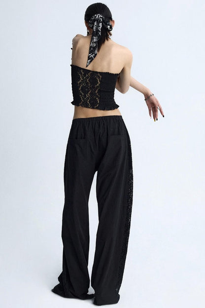 White Elasticated Waist Wide-Leg Trousers