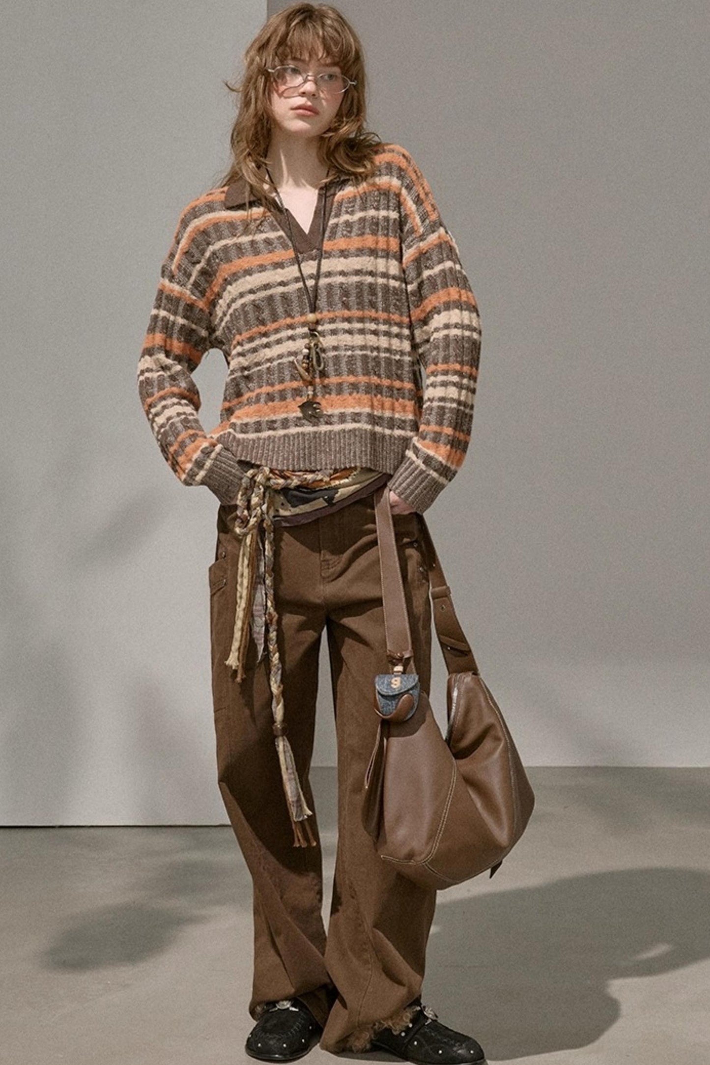 Cable Striped Pullover Sweater