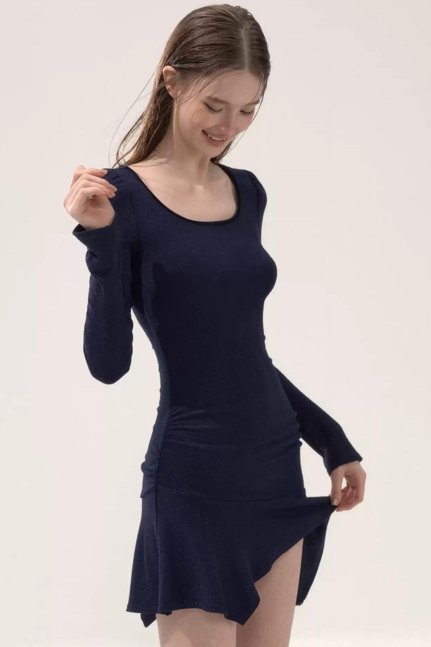 Ruffled Elastic Slim Dress