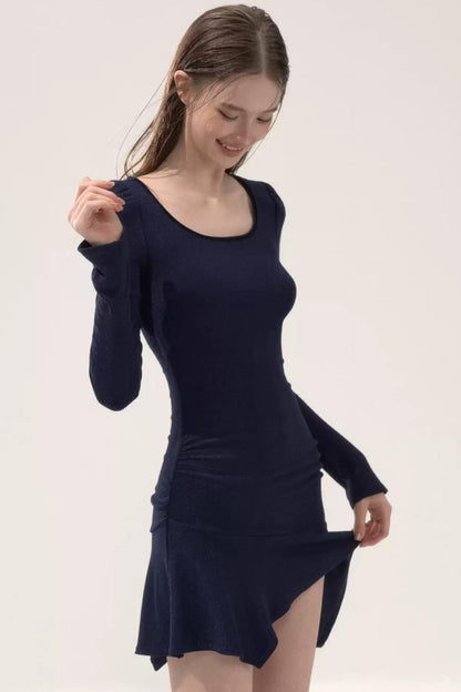 Ruffled Elastic Slim Dress