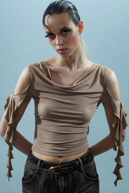 Ruffled Backless Strapless Tee