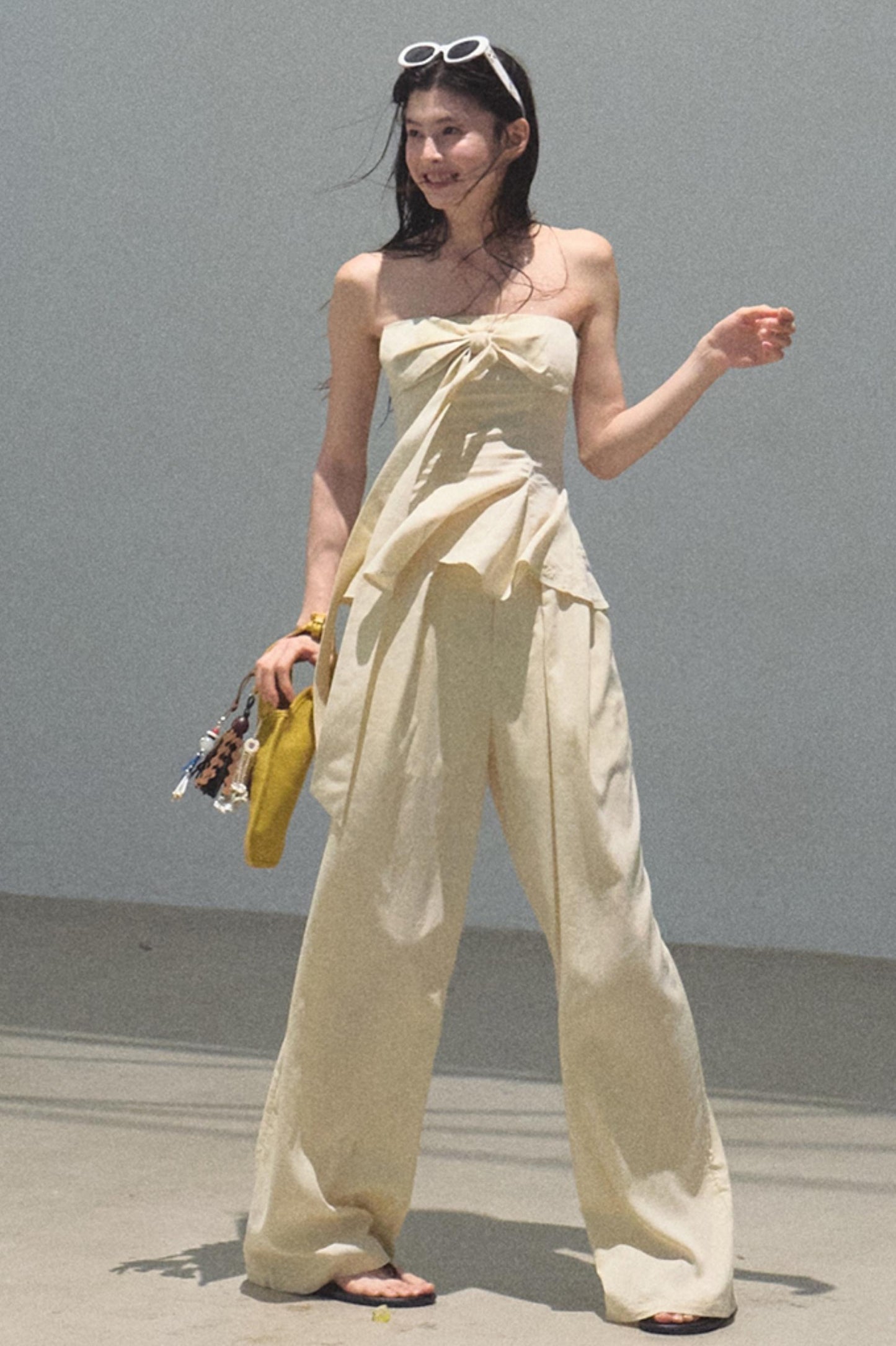 Eternal River Linen Bandeau Top & Wide-Leg Trousers Set-Up