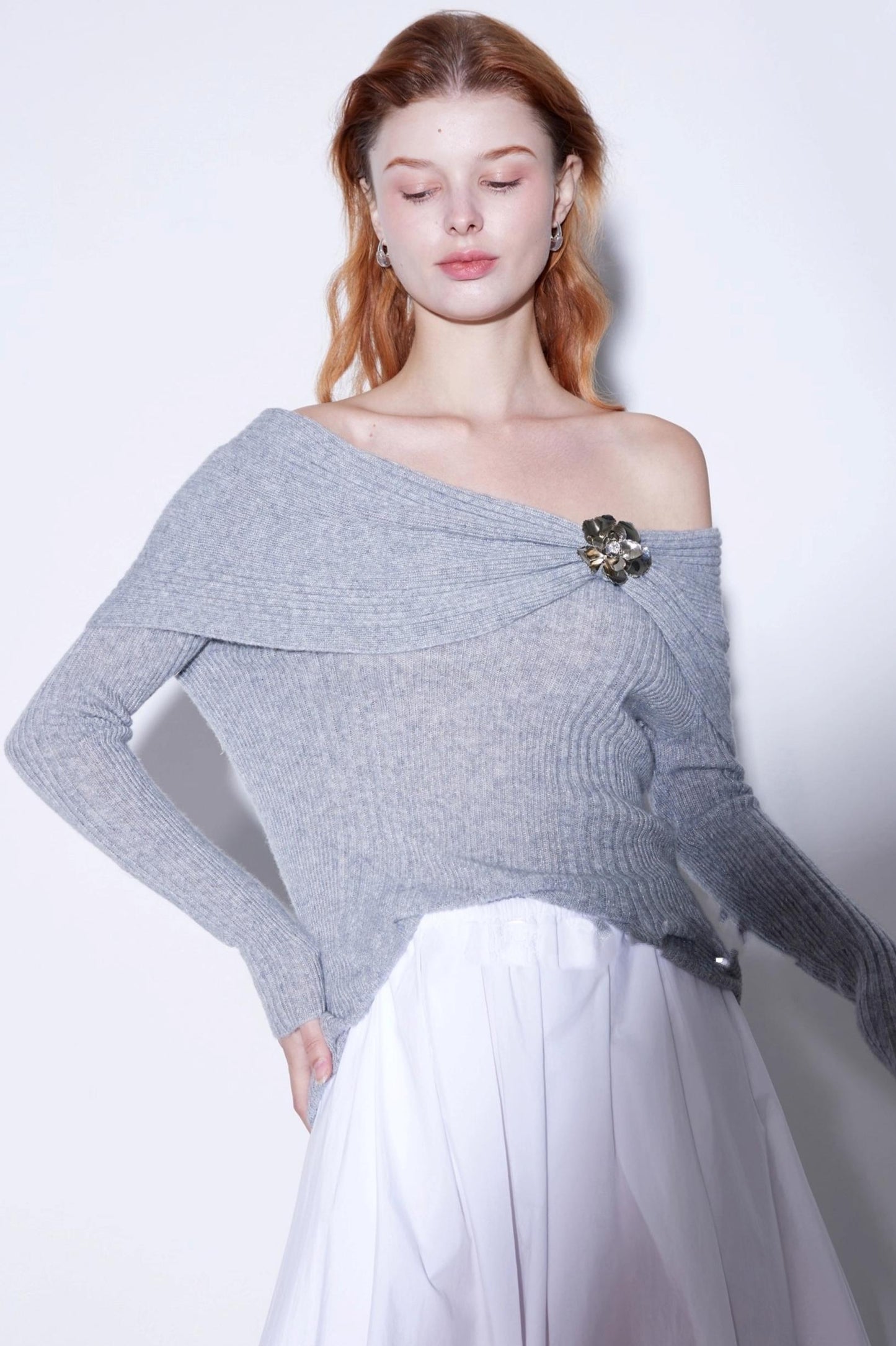Autumn Wool One-Shoulder Sweater