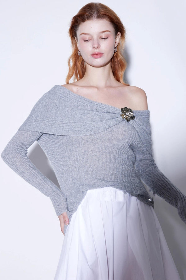 Autumn Wool One-Shoulder Sweater