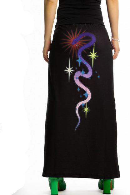 Reversible Print Stretch Casual Maxi Skirt