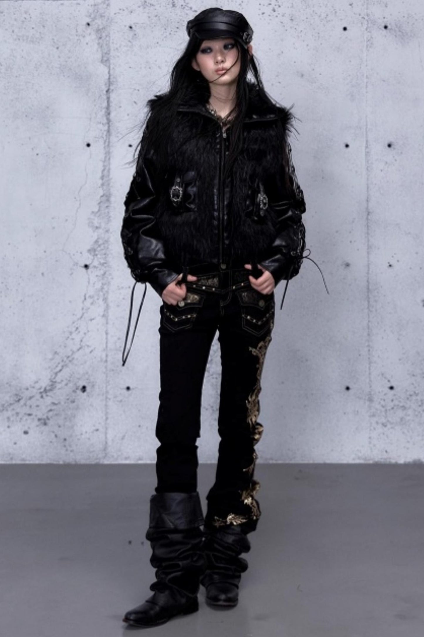 Retro Gold Foil Denim Pants