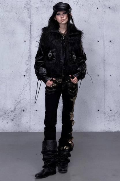 Retro Gold Foil Denim Pants