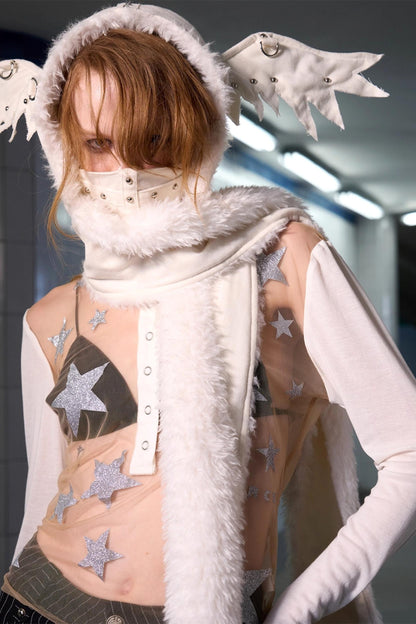 Pentagram Glitter Print Long-Sleeved Top