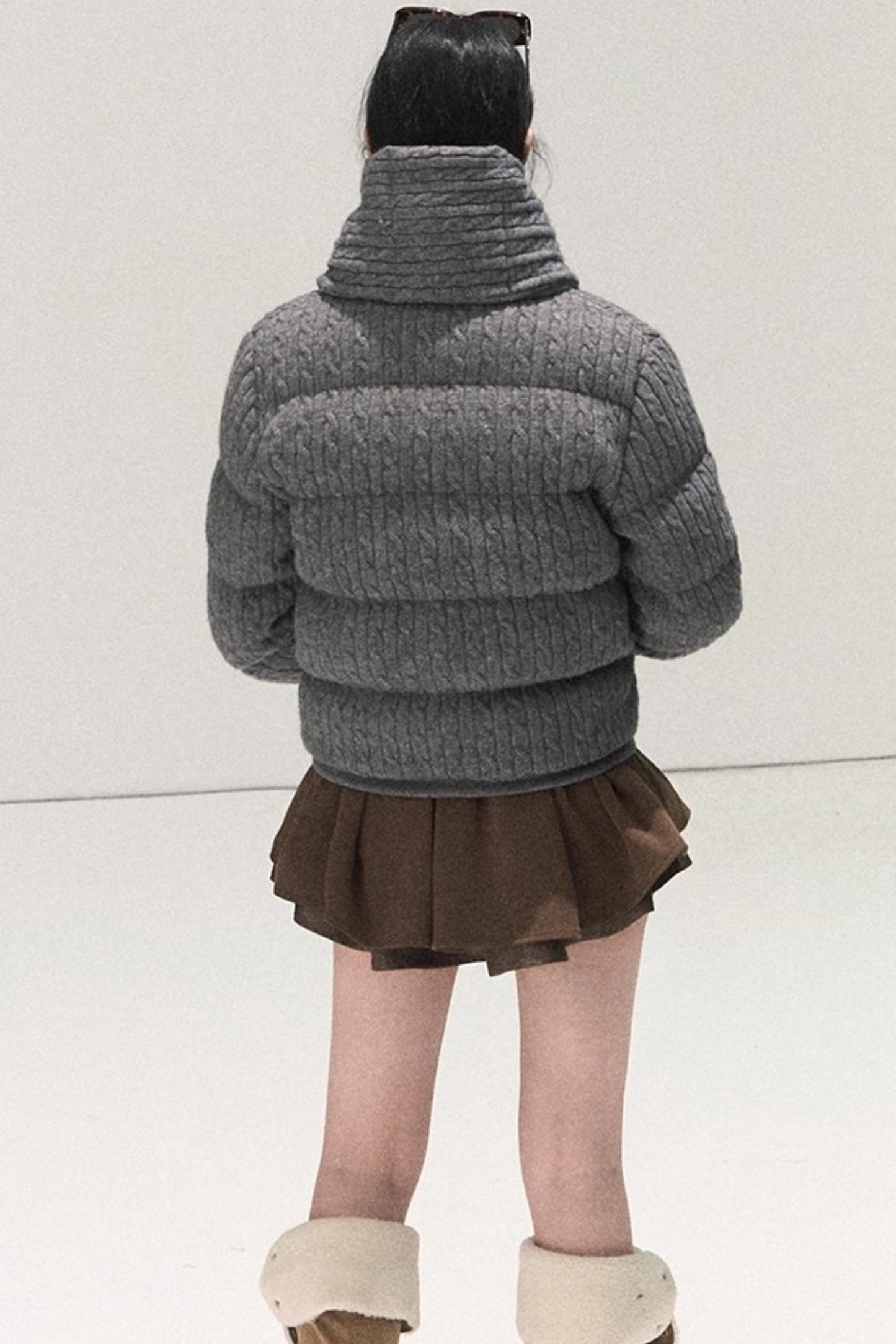 Plaid Color-Blocked Puffy Skirt