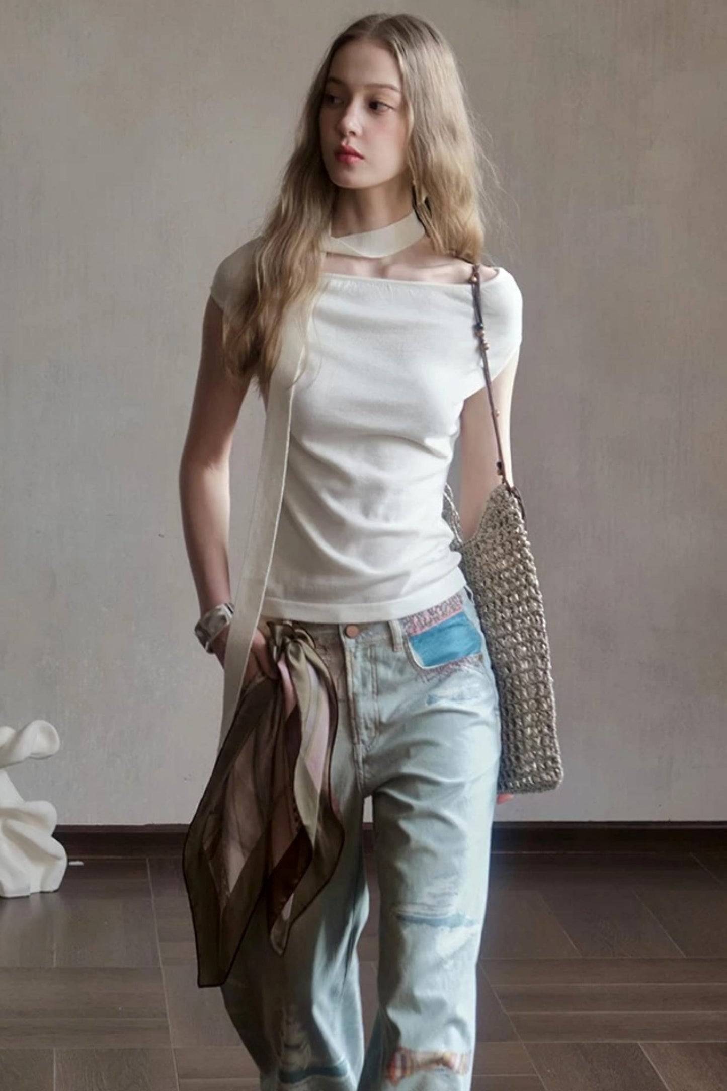 Milk White Asymmetrical Knit Top
