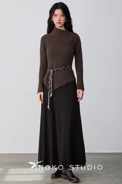 Hollow Slanted Collar Sweater