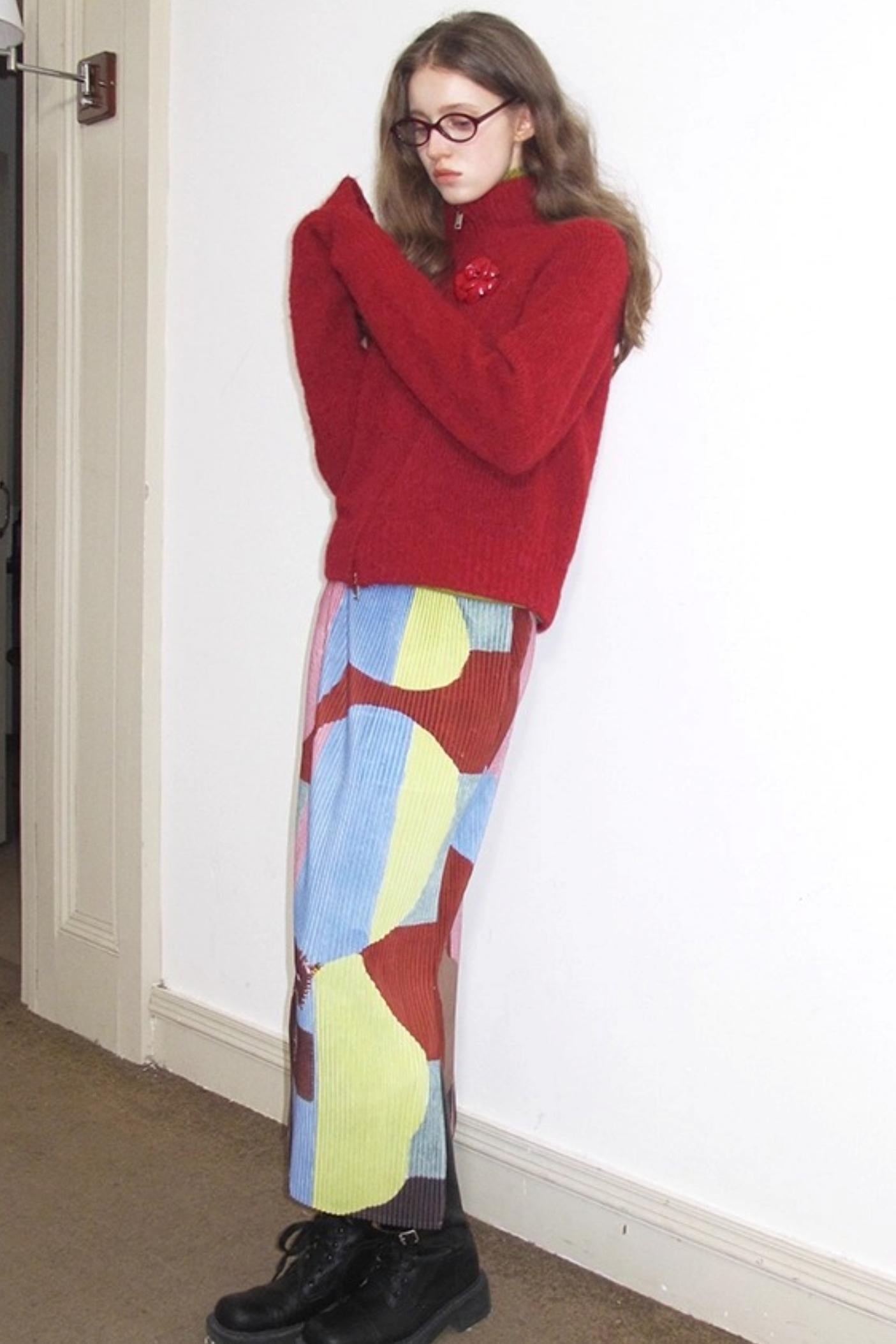 Quetzal Red Alpaca Wool Cardigan