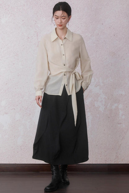 Apricot Color Strap Wrap Shirt