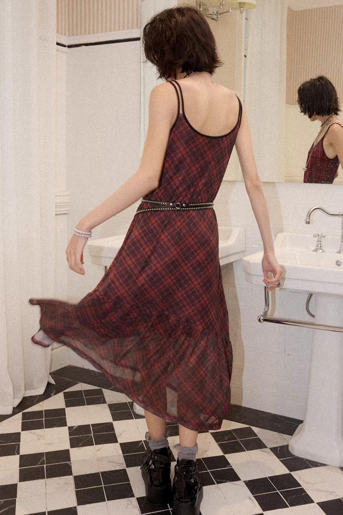 Red Printed Strap Dress