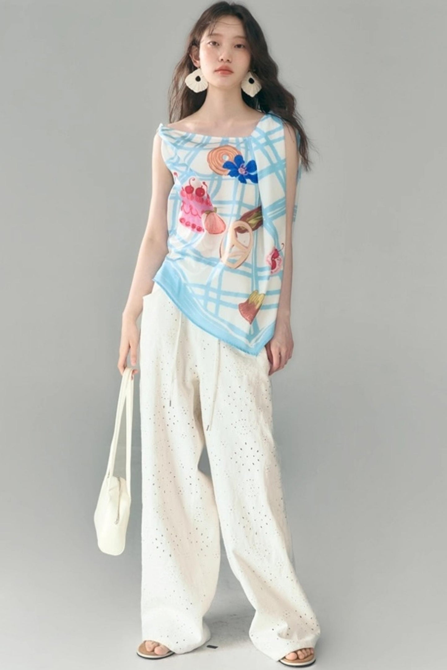 Square Plaid Print Satin Skirt Set-Up