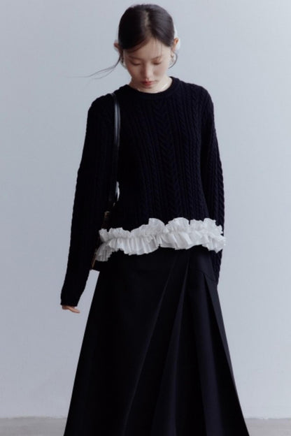 Elegant Black Wool Pleated Skirt