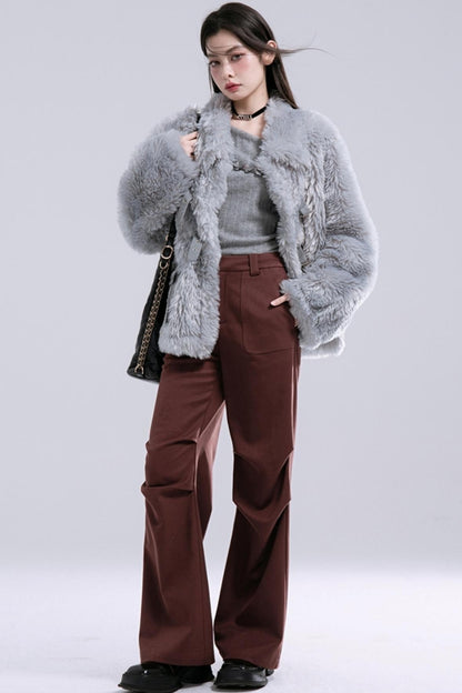 Panelled Eco-Fur Coat