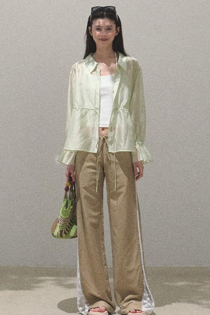 Copper Tencel Wide-Leg Pants