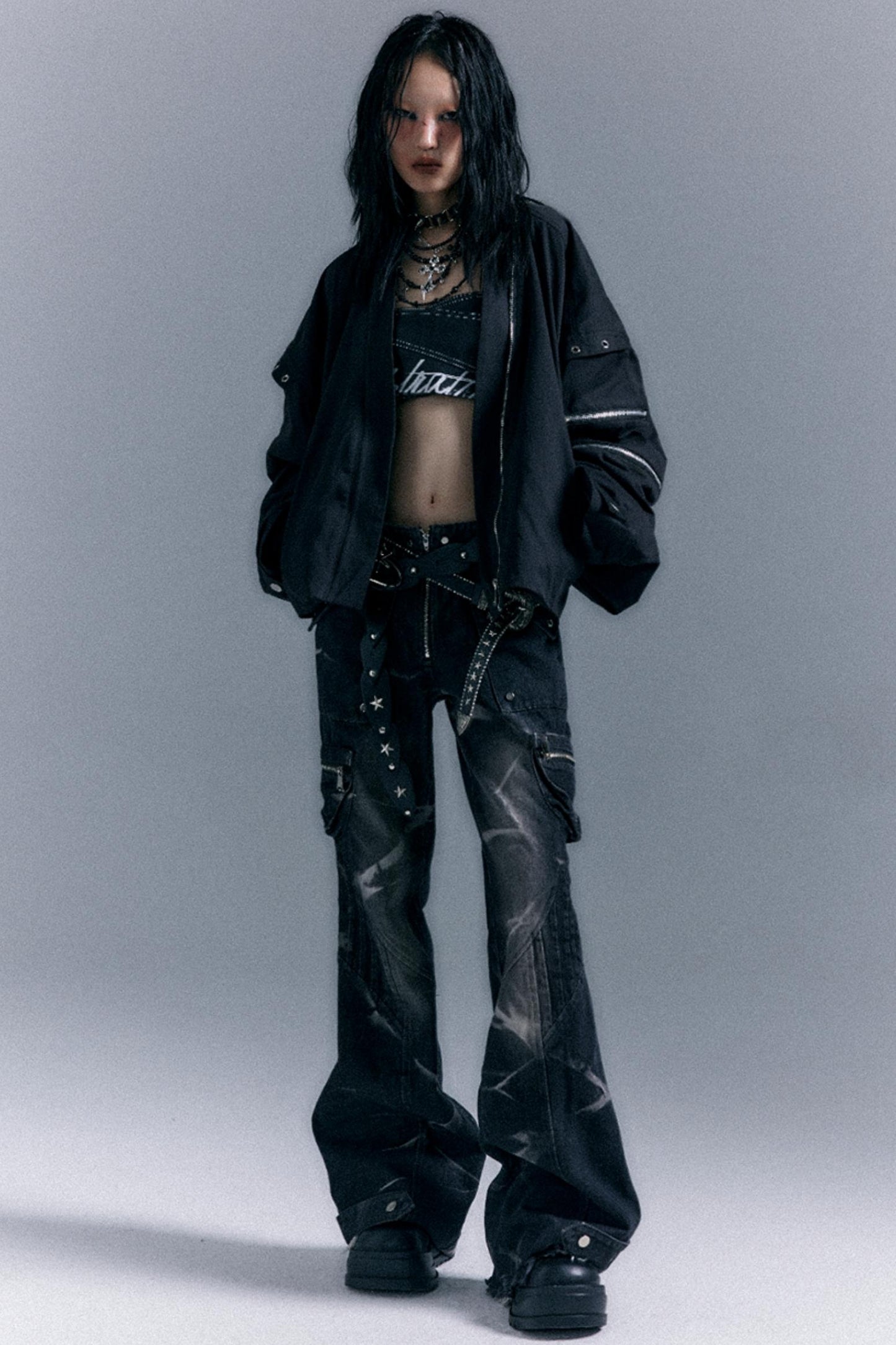 Vintage Studded Denim Flared Pants