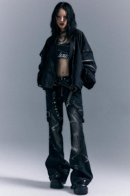 Vintage Studded Denim Flared Pants