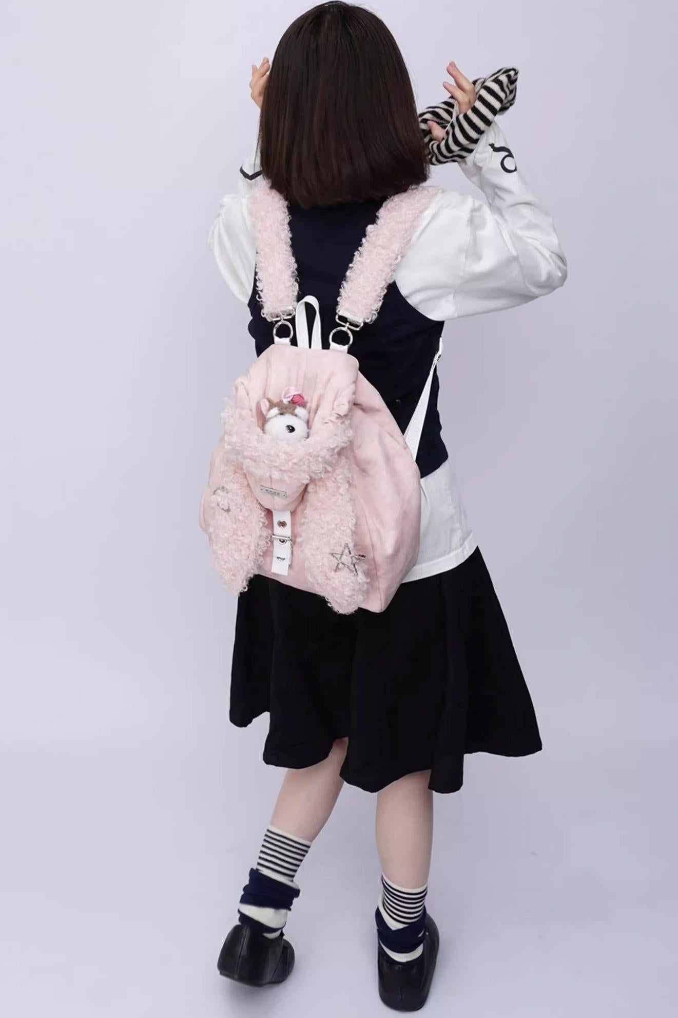 Cute Furry Rabbit Ear Backpack
