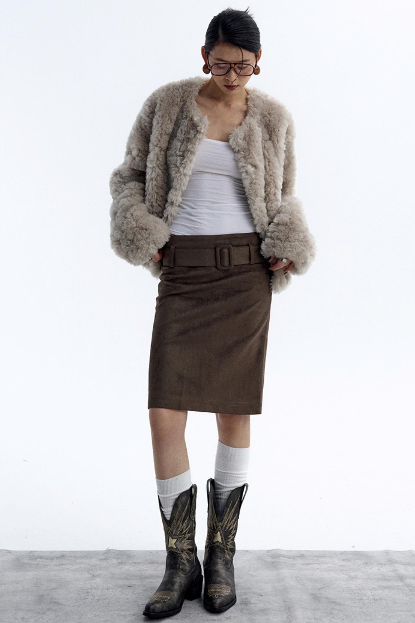 Detachable Belt Suede Skirt