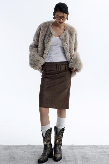 Detachable Belt Suede Skirt