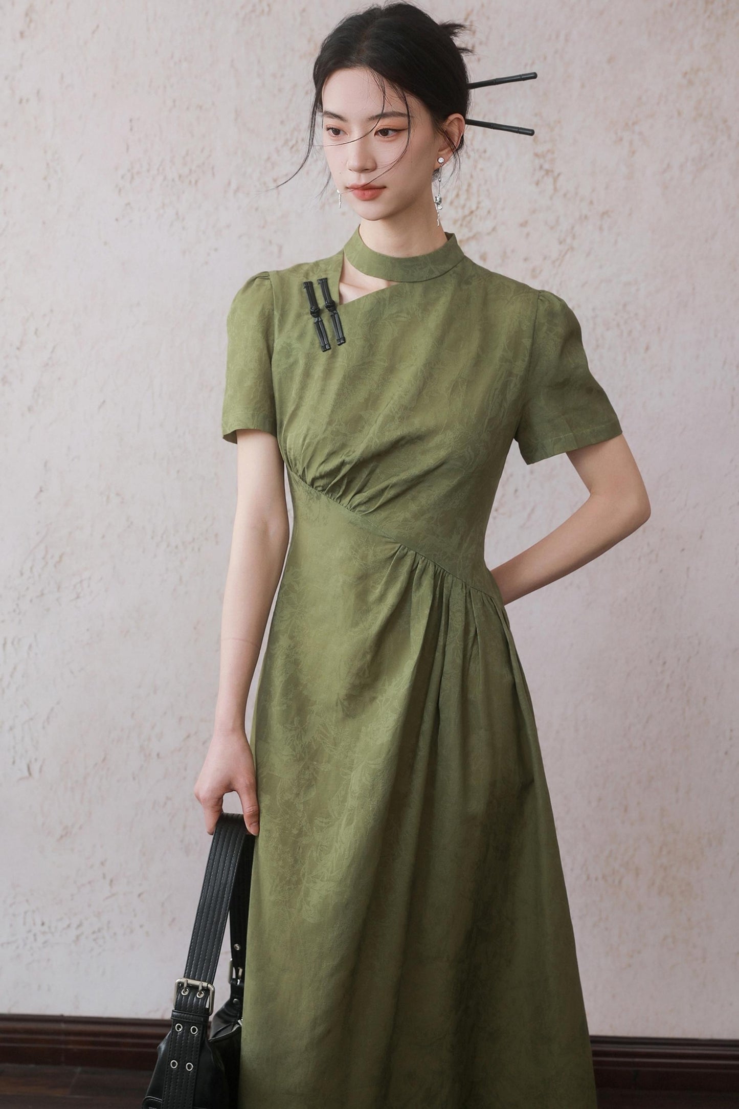 Plum Green Button Dress