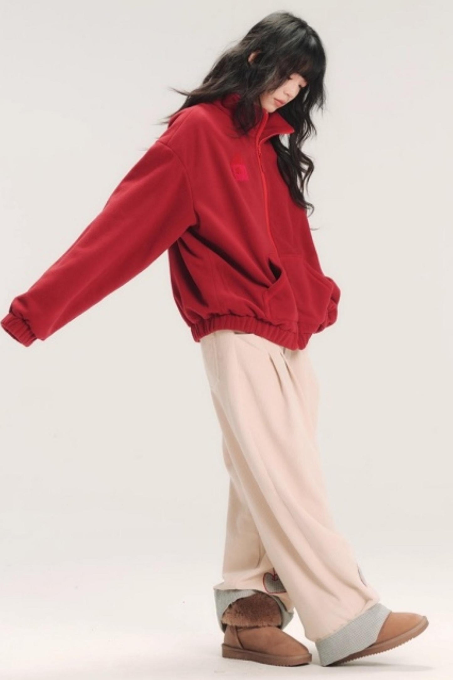 Color-Block Embroidery Fleece Jacket