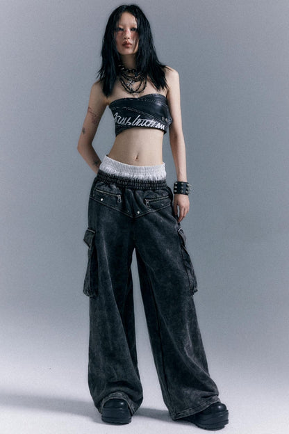 Double Waistband Wide-Leg Trousers