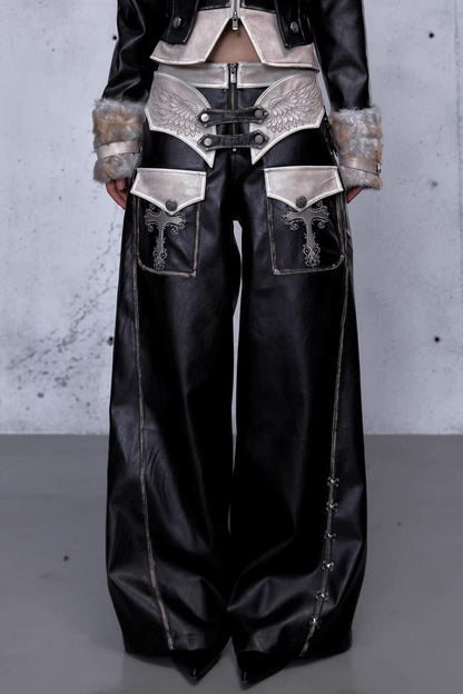 Punk-Lederhose mit Stickerei