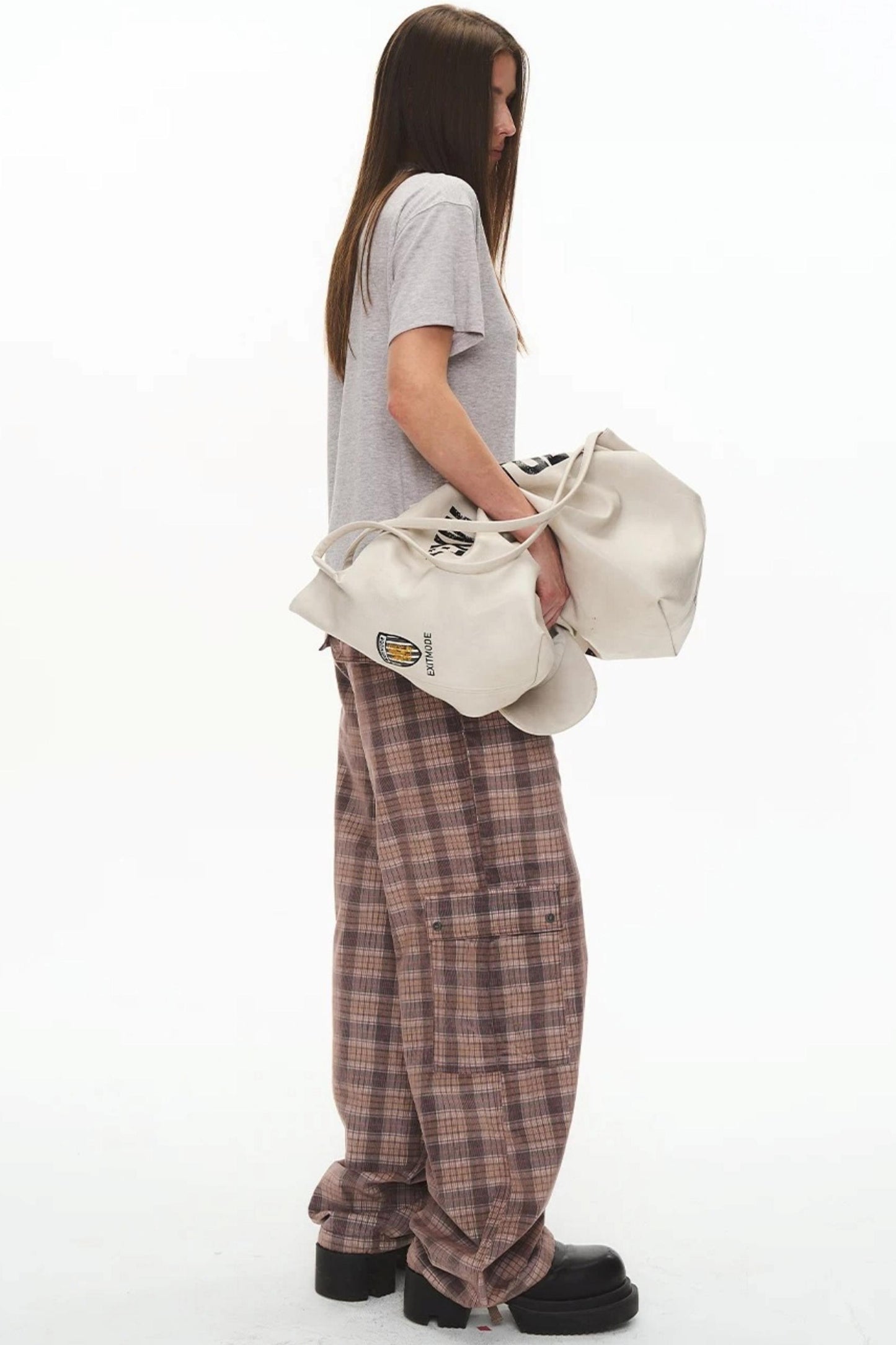 Exitmode Retro Two-Tone Plaid Cargo Pants
