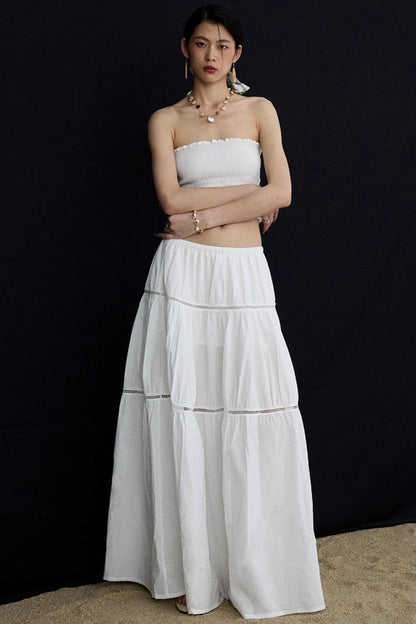 Elasticated White Long Skirt
