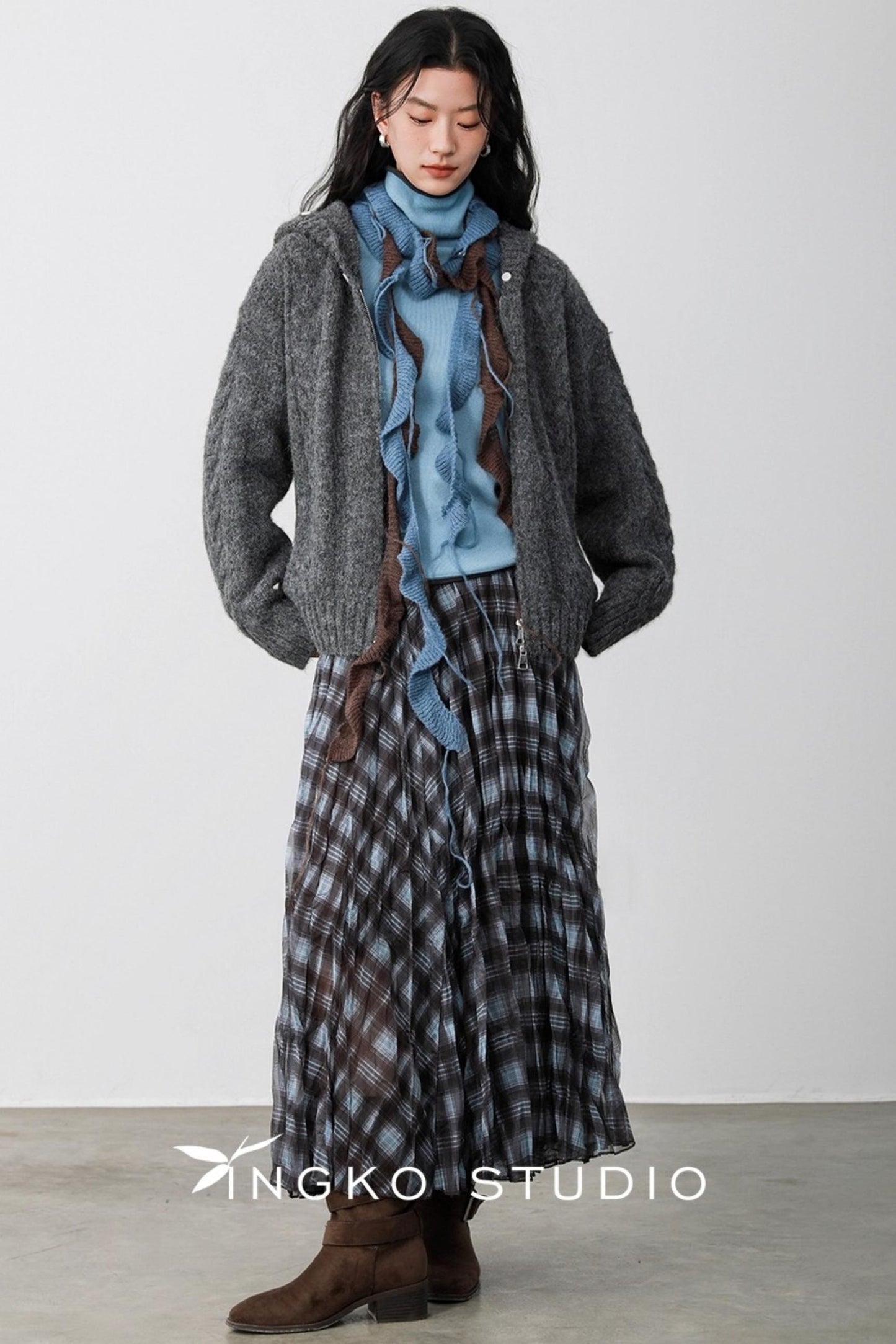 Blue Plaid Gauze Skirt