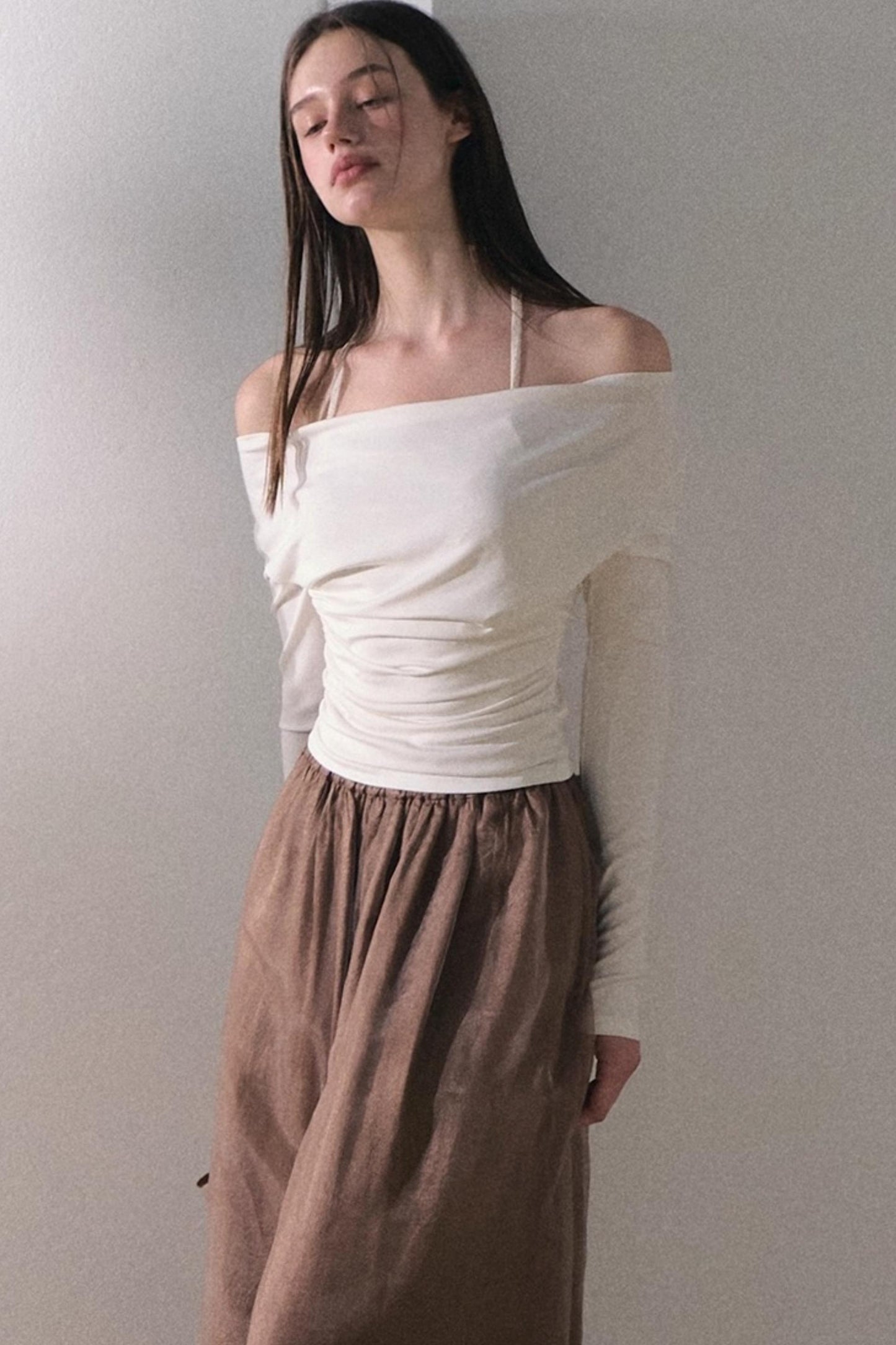 Apricot Satin Double-Layer Pants