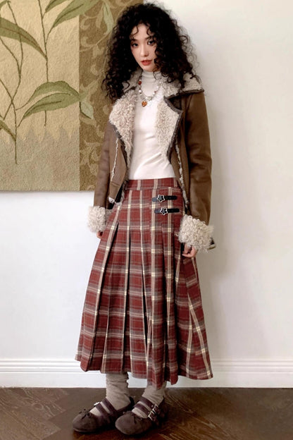 Earl Red Plaid Pleated Skirt Set-Up