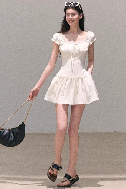 Lyocell Linen Puff Sleeve Dress