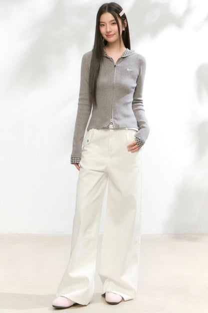 Small Flower Pocket White Jeans