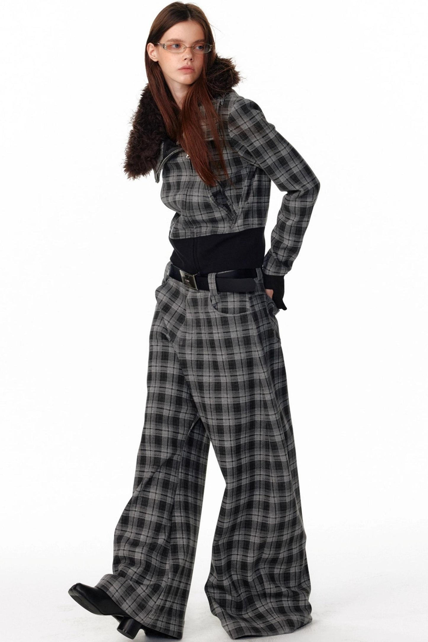 Vintage Plaid Lapel Sweatshirt Jacket