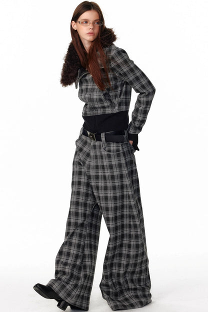 Vintage Plaid Lapel Sweatshirt Jacket