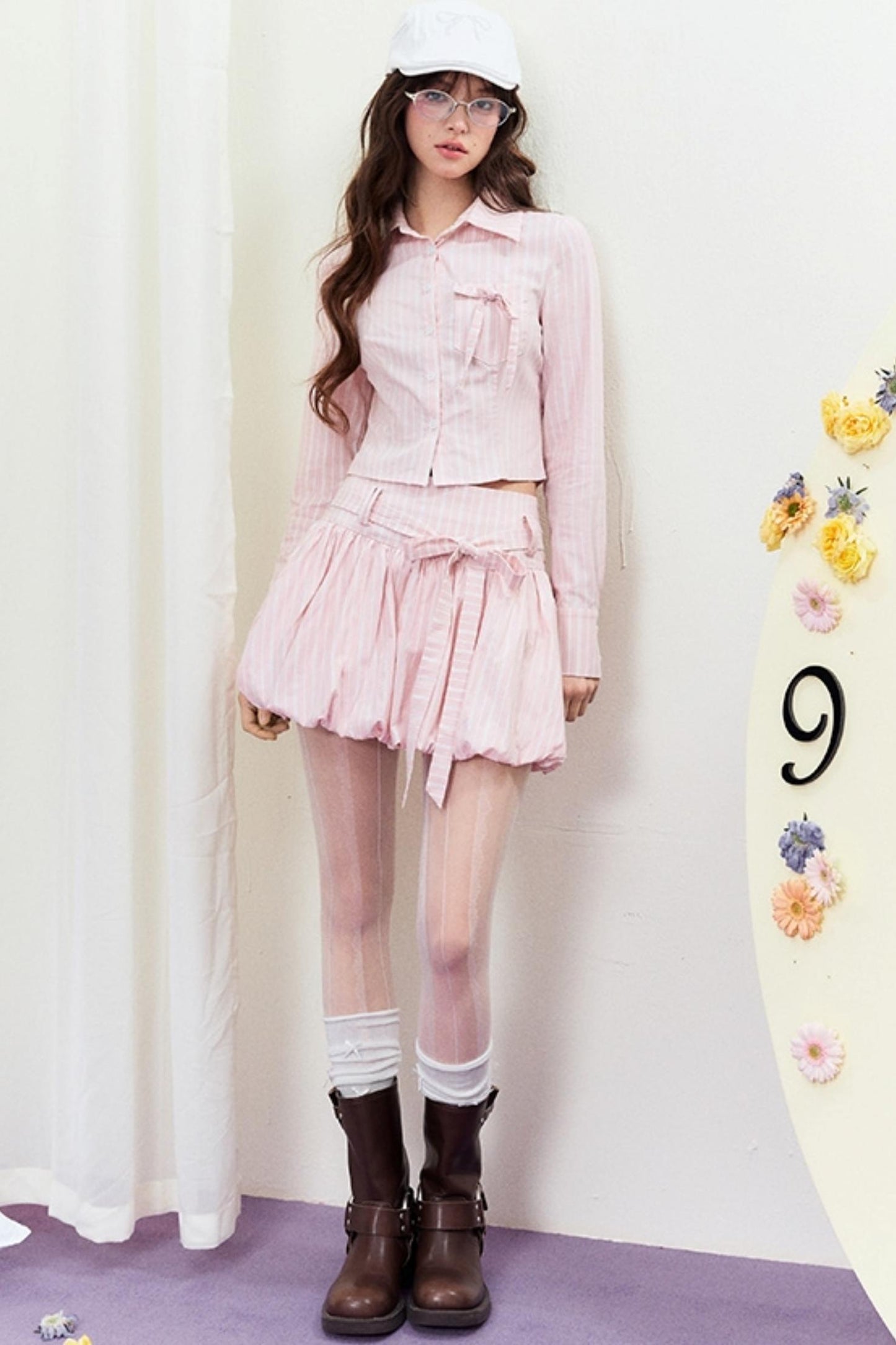 Chic Striped Short Shirt & Skirt Set-Up